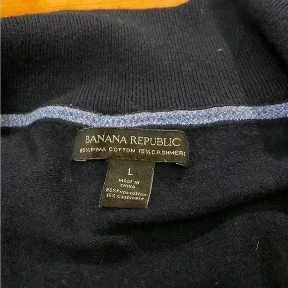 Banana Republic 1/4 Zip Sweater 85% Pima Cotton 15% Cashmere Size L men navy - Picture 2 of 8